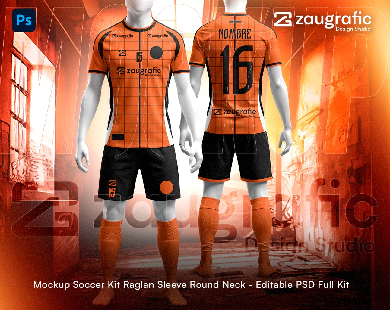 Mockup Soccer Kit Raglan Sleeve Round Neck - PSD
