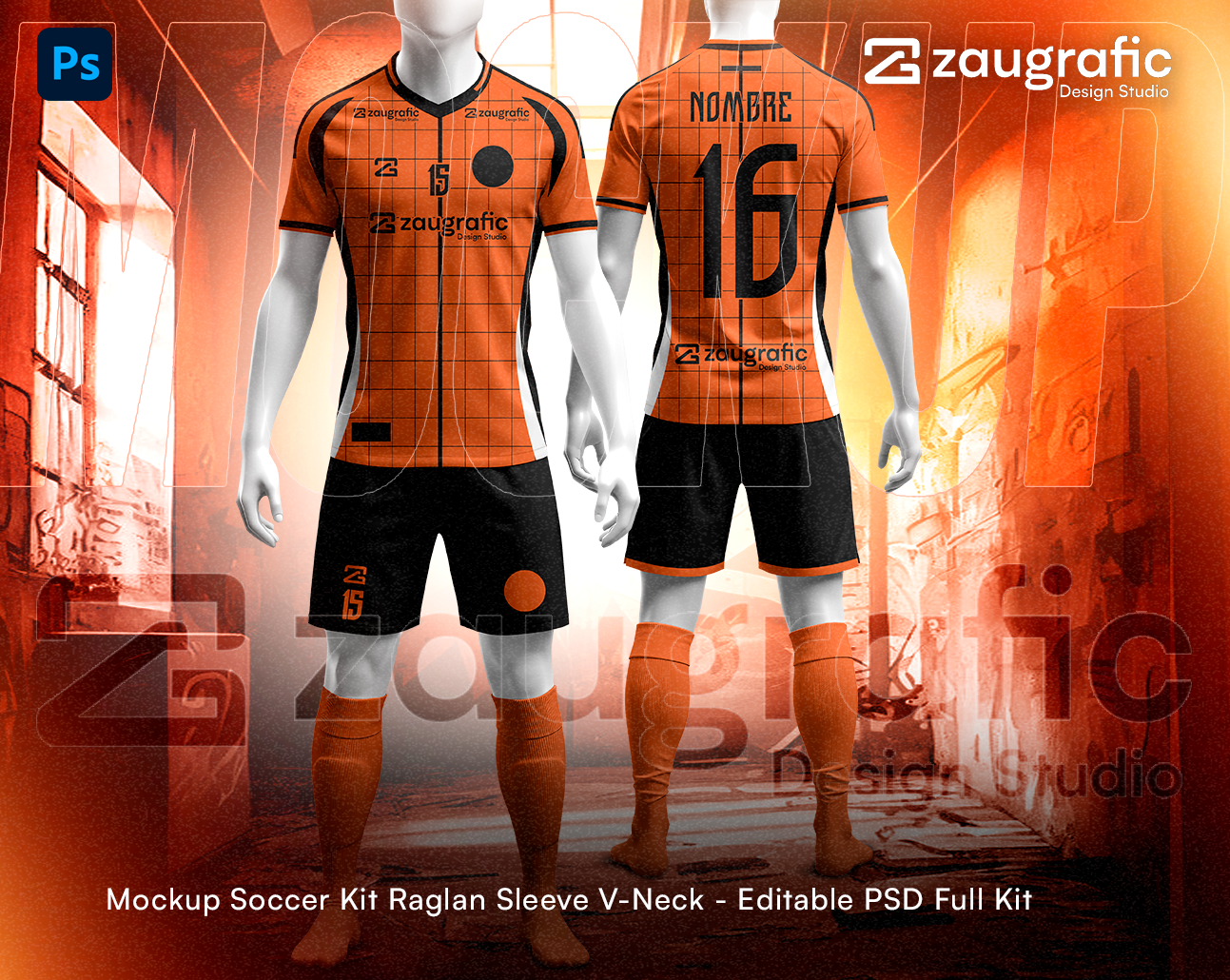 Mockup Soccer Kit Raglan Sleeve V-Neck - PSD