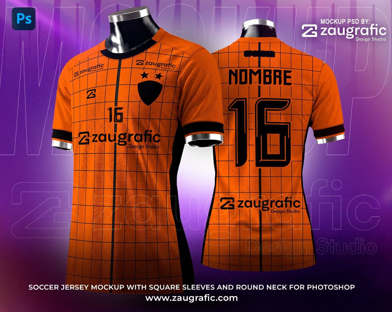 Soccer jersey mockup with square sleeves and round neck